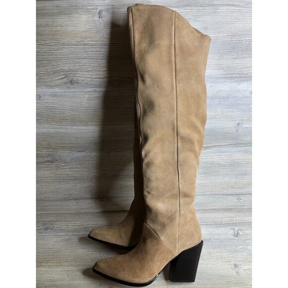 Dolce Vita Lupin Knee High Boots Women's 6 E WC Wide Calf Mushroom Suede Heeled - Picture 2 of 6